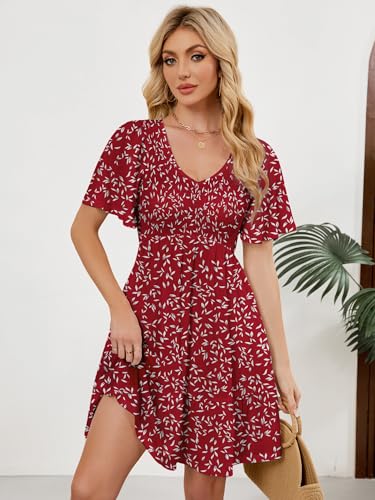 Image of UEAL Womens Cute Floral Smocked V Neck Flutter Sleeve Sundress with Pockets Casual Spring Summer Dresses for Women 2026