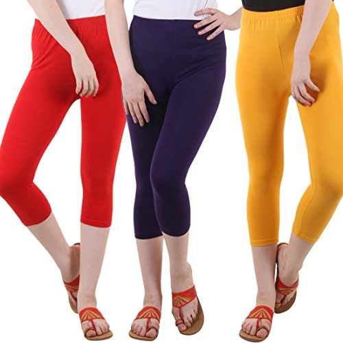Image of DIAZ Women's Super Combed Cotton Elastane Stretch Slim Fit Printed Capri -Pack of 3