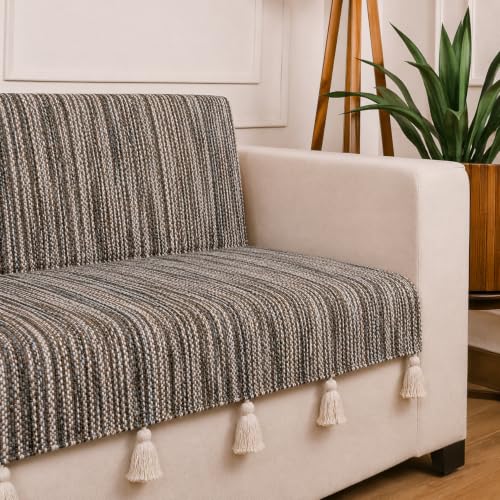 Image of STITCHNEST 'Nomad Weave Collection' 2 Seater Sofa Cover - Full Coverage| Elegant Jacquard Fabric, Decorative Tassels, Washable & Durable for Modern Living51