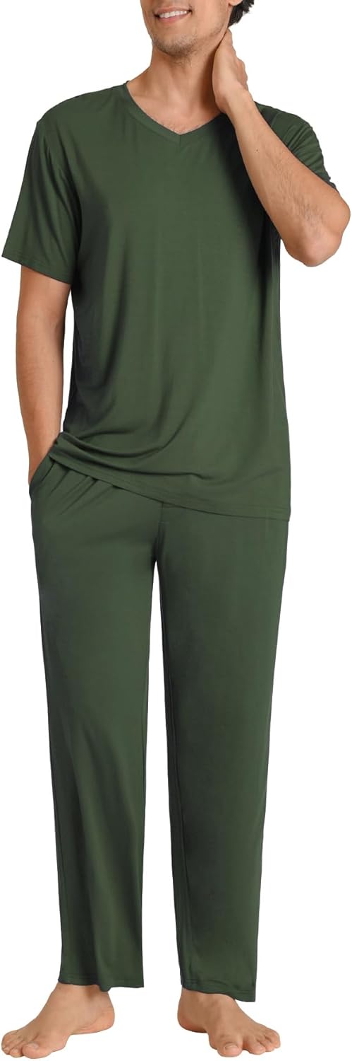 Latuza Men's Soft Pajama Set Viscose Short Sleeves Top with Pants