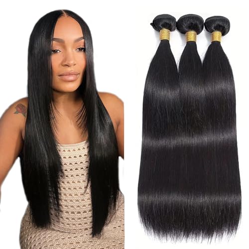 Feixes de cabelo humano liso preto natural cabelo humano liso 61 66 71 cm extensões de cabelo Remy virgem brasileiro macio e saudável ofertas de pacotes de trama dupla