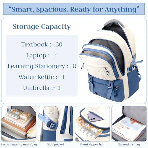 FWQPRA Girls Blue Backpack with Zipper Pouch - Image 6