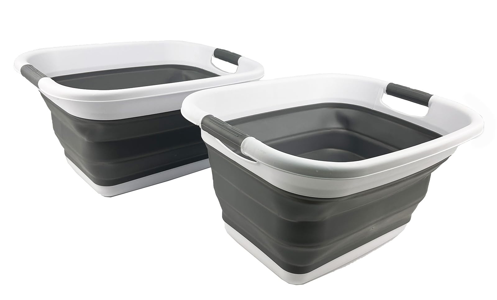 SAMMART 37L Collapsible Laundry Basket | Foldable Pop-Up Hamper, White/Black, Space Saving