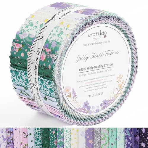Craftido-20 Options-100% Cotton Jelly Roll Fabric Precut Strips for Quilting Crafting and Sewing 40 Strips 2.5 x 44 Assorted Bundles for Rug Quilt Project DIY Craft and Home Decor-Happy Mermaid