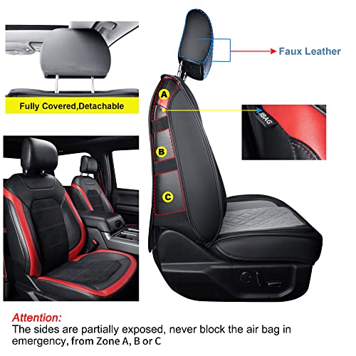 Image of LUCKYMAN CLUB F150 Front-Only Seat Covers J03-Q3 with Waterproof Faux Leather, Fit 2015-2025 Ford F150 and 2017-2025 F250 F350 F450 (Front only, Black-Gray)