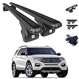 Black Aluminum Roof Top Bar Cross Bars Cargo Rack - Luggage, Ski, Kayak Carrier | 165 LBS / 75 KG Load Capacity - Set 2 Pcs | Fits Ford Explorer 2020-2021