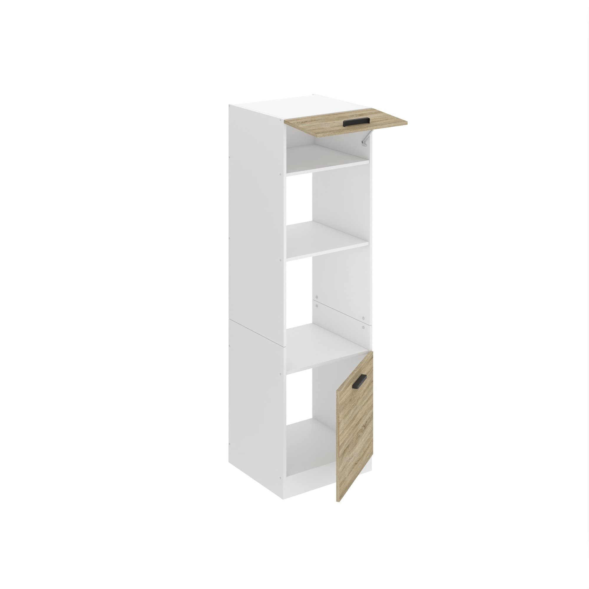 BELINI Meuble Micro-Ondes 60 x 204 cm Colonne, chêne Sonoma | Meuble de Rangement pour Micro-Onde, Armoire de Cuisine avec 2 Portes, Meuble Cuisine 57,6 x 60 x 204 cm, Etagere Micro Ondes