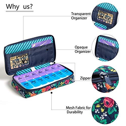 Image of Weekly Pill Organizer 2 Times a Day, Zumd Pill Box 7 Day with Cute Quilted Fabric Zipper Case, Travel Pill Case Am Pm for Vitamin Medicine Organizer