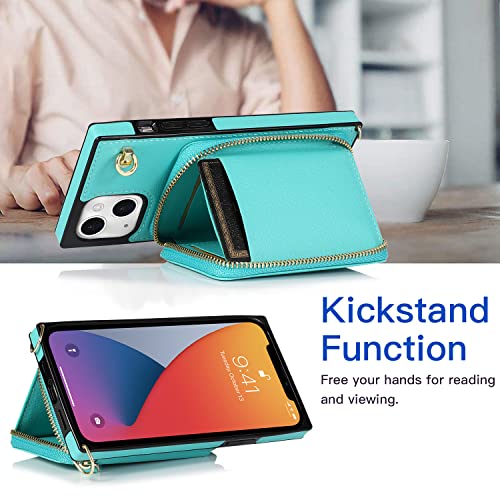 UZ ER Capa para iPhone 13 de 6,1 polegadas, capa carteira transversal de couro genuíno com suporte p