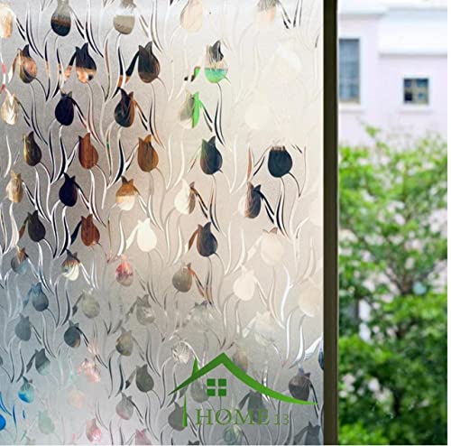 Image of HOME13 Rose Bud Frosted Window Film Decorative Static Cling Window Film Window Clings Privacy Non-Adhesive Rose Bud Frosted Glass Film for Living Home (Vinyl, 12x200)
