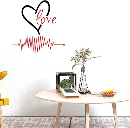 Miniatura 5 de BIBITIME Calcomanía de pared con electrocardiograma de corazón negro grande y rojo, con citas, para el Día de la Madre, Día de San Valentín,