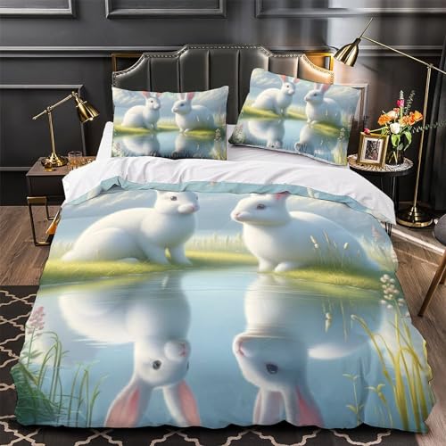 Housse de couette lapin 3D hypoallergénique et douce pour lit king size - 4