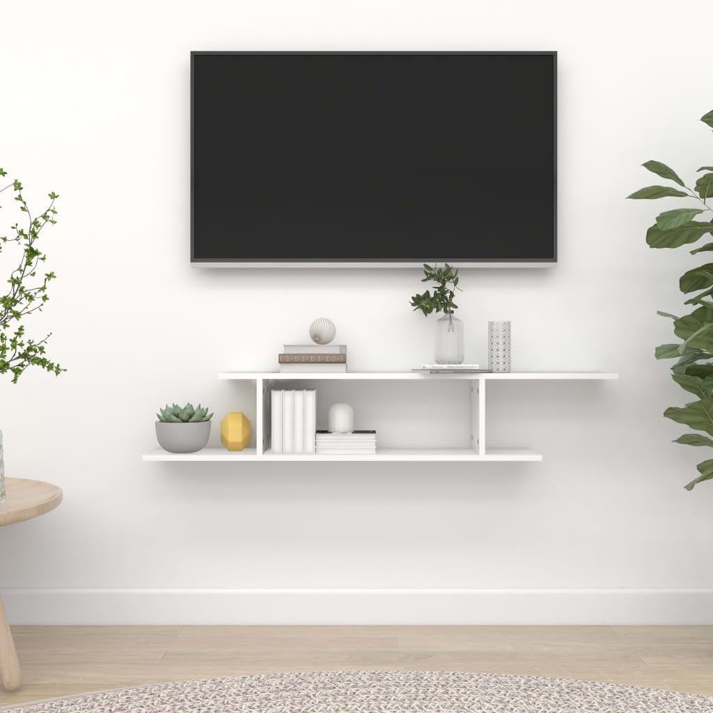 Mensola da parete per TV, in compensato, 125 x 18 x 23 cm, supporto robusto e stabile per lettori DVD, componenti AV, console e decorazioni, design asimmetrico