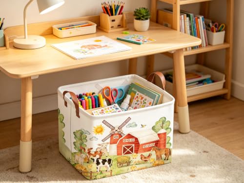 Image of FXOLCSHE Farm Basket,Nursery Hamper,Waterproof folding laundry basket,Horse Gift Baskets,Baby Laundry Hamper,Kids Room decor(Farm)