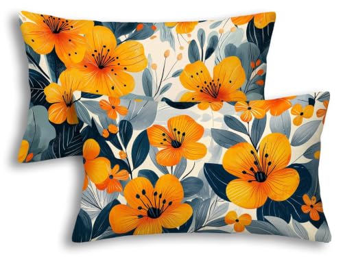 Housse coussin fleur rectangulaire lin imperméable déperlant double face pour jardin