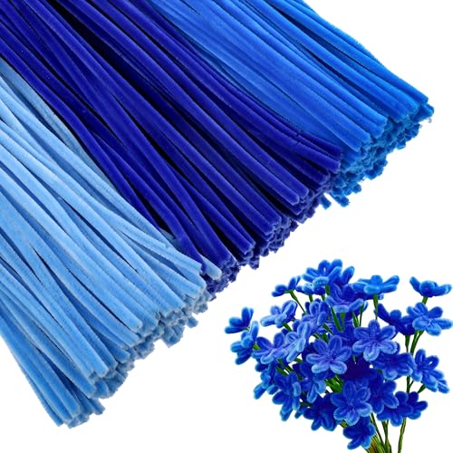 Lot De 300 Fil Chenille Fleur, 30cm Fils Chenilles Loisirs Creatifs, Tige Chenille Coloré Haute Qualité, Cure Pipe Cleaners, Loisirs Créatifs Adultes pour Décoration Bricolage Bouquet(Bleu, Bleu Roi)