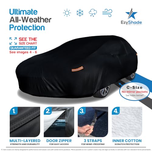 Image of EzyShade Sports Car Cover Waterproof All Weather. See Size-Chart. Black C3