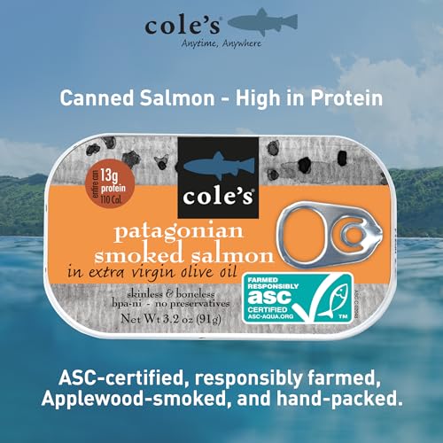 COLE\'S SEAFOOD - Hand Packed Smoked Salmon in Olive Oil, Preservative Free Seafood, Canned Fish, High in Protein and Omegas, 3.2 oz Can | Pack of 10 - Thumbnail 2