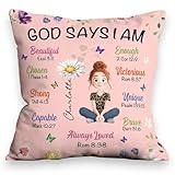 Monosky God Says I Am Personalized Pillow (Insert Included), Custom Kid Birth Flower, Bedroom Nursery Sofa Couch Decor Gifts