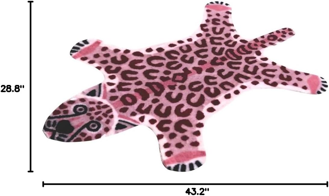 Leopard Print Rug Faux Animal Printed Cowhide Skin Rug Cheetah Area Rugs Carpet Cute Leopard Rugs for Playroom Livingroom, 43.2in L x 28.8in W / 2.4 x3.6 Feet (Pink)