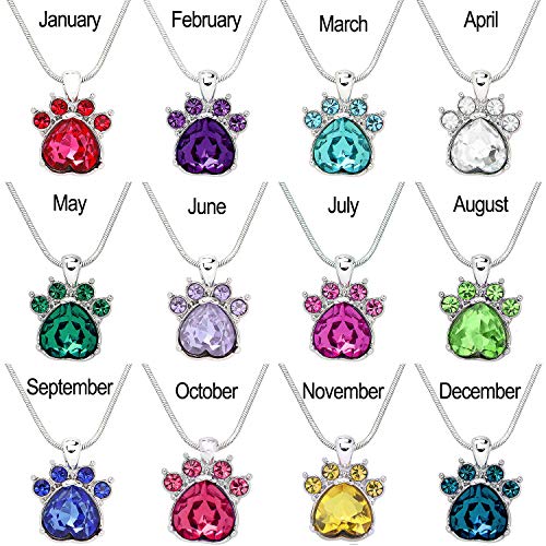 Falari Crystal Paw Birthstone Pendant Necklace 17 Inch Snake Chain Gift Box Included4