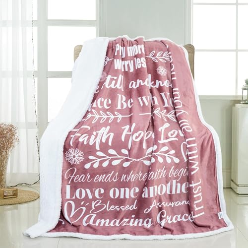 Piwaka Faith Hope Love Blanket for Mom, Grandma, Inspirational Christian Gifts for Women Men, Gives Comfort, Strength and Warm Hug (Pink, Sherpa Fleece)