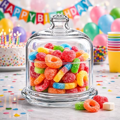 Image of Ask Me Glass Bell Jar Collection | 5 Inch Glass Dome Food Container | Decorative Storage Jar with Lid for Kitchen, Snacks, Sweets, Cakes & Home Decor | Clear Display Cloche Dome Jar (1)