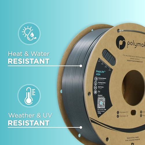 Image of Polymaker ASA Filament 1.75mm Dark Grey, 1kg ASA 3D Printing Filament, Heat & Weather Resistant - ASA 3D Printer Filament Perfect for Printing Outdoor Functional Parts