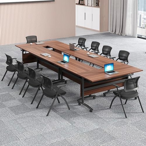 モダンな折りたたみ式会議テーブル 8個セット - 120x60x75cm フリップトップ式移動テーブル、静音キャスター付き、オフィス、研修室、イベント向けのモジュール式デザイン [5]