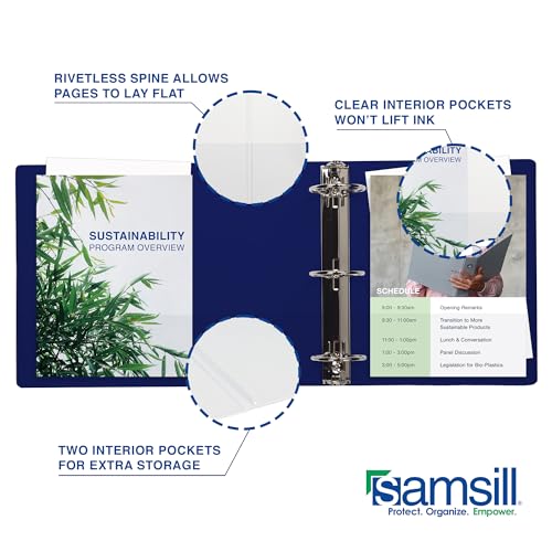 Image of Samsill Durable 2 Inch Binder, D Ring Binder, Customizable Clear View Cover, Dark Blue, Holds 475 Pages
