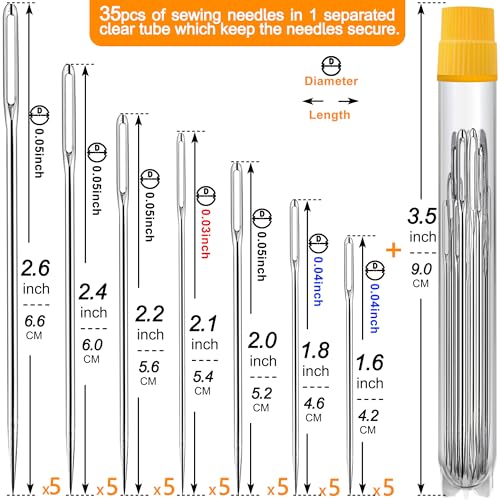 Image of 70 Pack Premium Large Eye Needles for Hand Sewing with 4 Needle Threaders, Assorted Sizes, Embroidery Needles for Hand Sewing, Sewing Needles Large Eye, Big Eye Needle