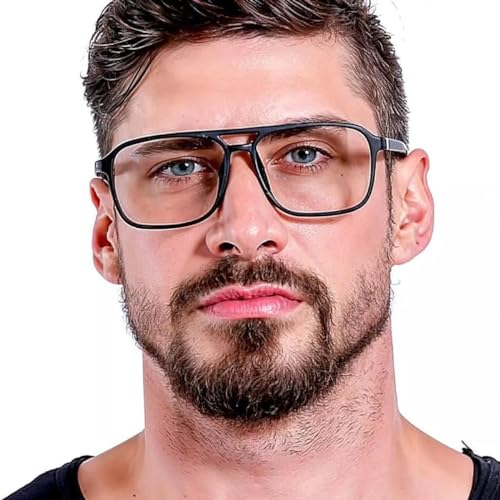 Óculos Anti-Luz Azul Masculino Armação Preta Quadrada Aviador Sem Grau Para Computador Celular Tv De