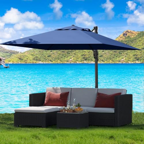 Large Cantilever Patio Umbrella, 10' X 10' Heavy Duty Aluminum Cantilever Offset Outdoor Umbrella with 360-Degree Rotation for Backyard, Deck, Pool, Navy Blue