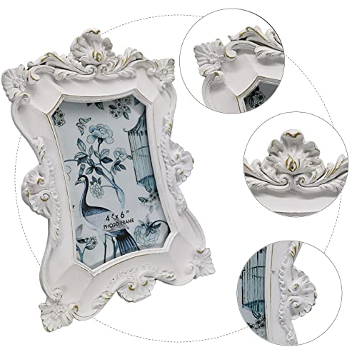 Blybh Vintage Picture Frame 4X6 Retro Photo Frames, Tabletop & Wall Hanging Ornate Antique Picture Frame With High Definition Glass, White #TOP3