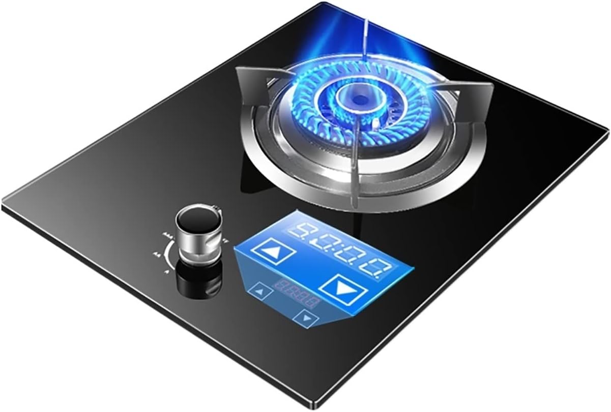 Gas Hob Built-In Gas Cooktop 5.2Kw Glass Cooker Hob 1 Burner, With Zinc Alloy Knob & Flame Failure Protection (E NG) (D NG)