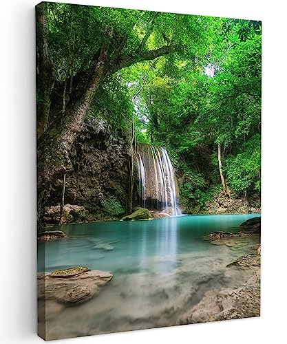 MuchoWow© Impression sur Toile Decoration Murale Peinture 50x70 cm Tableaux Decoratifs Muraux Déco Chambre Tableau Salon Jungle - Cascade - Plantes - Eau - Nature