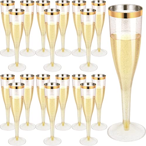 Honeydak 100 Pcs Plastic Champagne Flutes Disposable Wedding Champagne Glasses 6.5 Oz Party Wine Cups Gold Glitter Mimosa Cocktail Cups For Wedding Catered Event Party Supplies (Gold) #TOP21