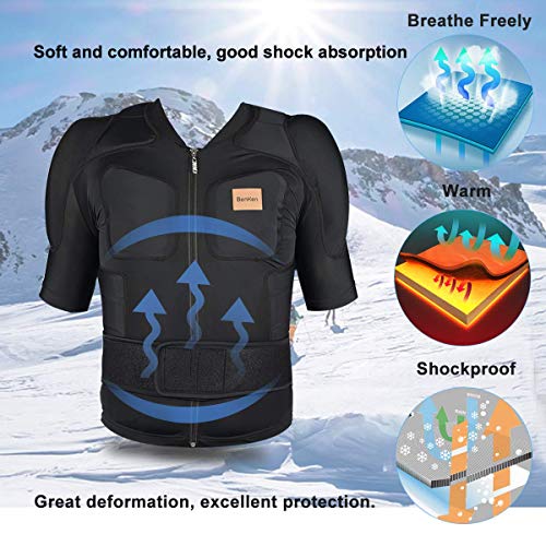 BenKen Men's Women's Professional Anti-Collision Sports Shirts, Protection of The Back, Motorcycle Protective Jacket for Skateboarding Skating Snowboarding Cycling (Black-Short Sleeves, S) - Thumbnail 6