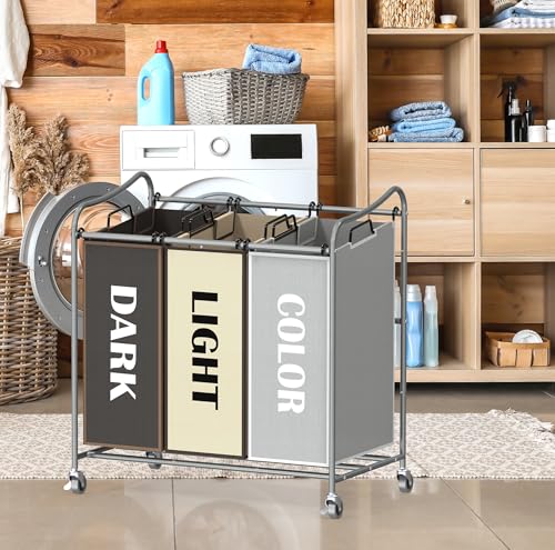 Simple-Houseware-Heavy-Duty-3-Bag-Laundry-Sorter-Rolling-Cart-Assorted-Removable-Bags-and-Lockable-Wheels-for-Laundry-Room-Organization