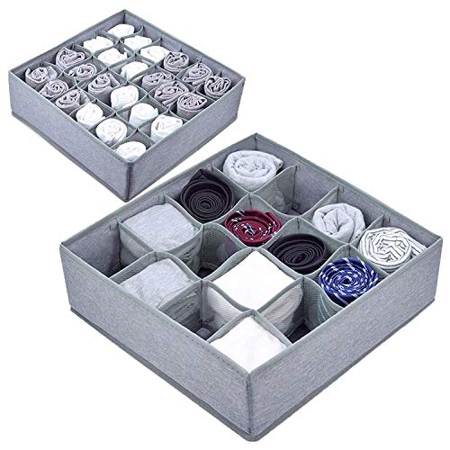 YOMFUN Socks Organizers Underwear Drawer Organizer, Foldable Cloth Dresser Organizer for Socks,Ties,Underwear,Tank Tops,Baby T-Shirt-Shorts,Belts,Small Stuff,Set of 2 (Gray)