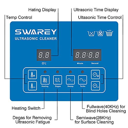 SWAREY 2,5L Ultraschallreinigungsgerät 40KHz 100W Ultraschallreiniger mit Heizung Timer für...
