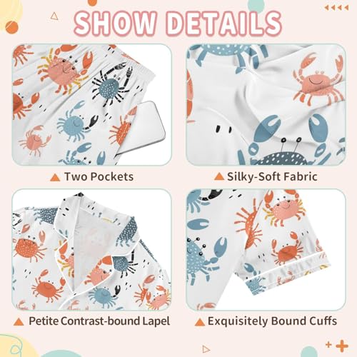 senya Colorful Crabs Satin Summer Pajama Sets Silk Short Sleeve Button Down Sleepwear3