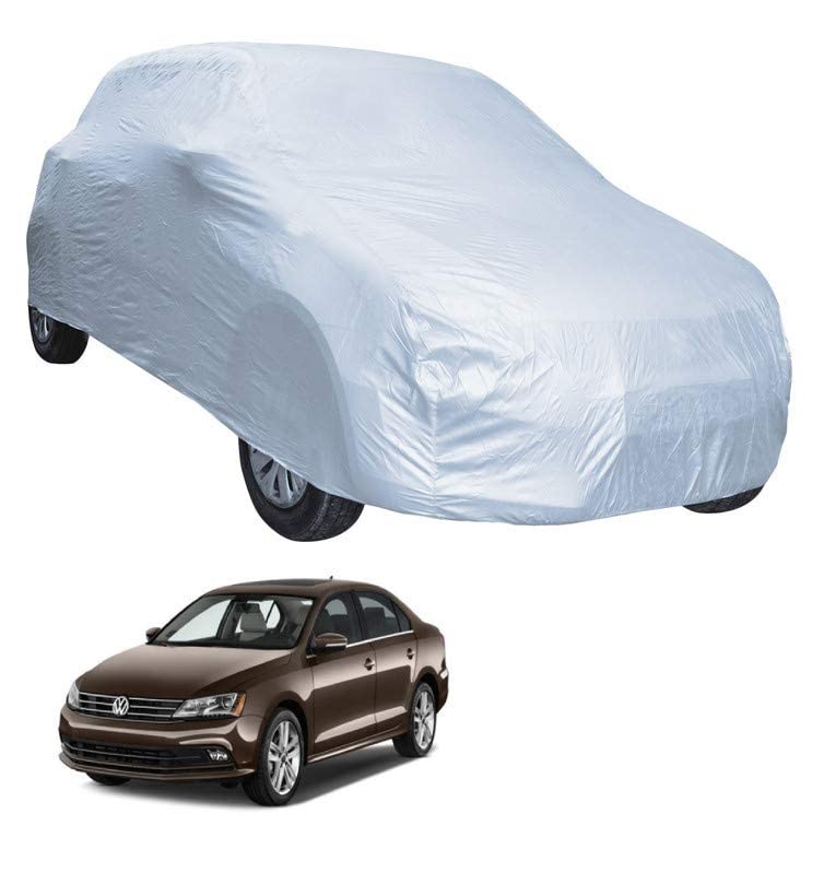 Image of Auto Hub Car Cover Compatible with Jetta with Mirror Pocket, Water Resistant, Triple Stitched, Jetta Car Cover- Plain Silver