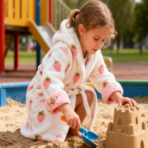 Image of Kids Bathrobe Hooded Plush Fleece Robe for Girls Boys