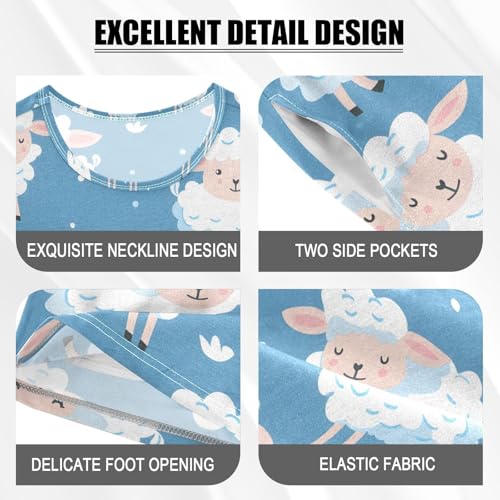 ALAZA Sheep Blue Pajamas Short Sleeve 2 Piece Sleepwear Top and Bottom Pajama Set Unisex4