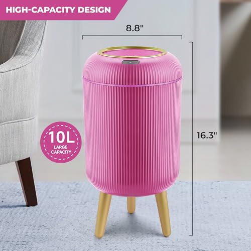 Image of Pukomc Smart Sensor Wastebasket, Convenient and Hygienic Easy to Use, Technology Sensor Waterproof Wastebasket Plastic Trash can for Kitchen, Bathroom, Bedroom, Living Room, Office and Outdoor Pink