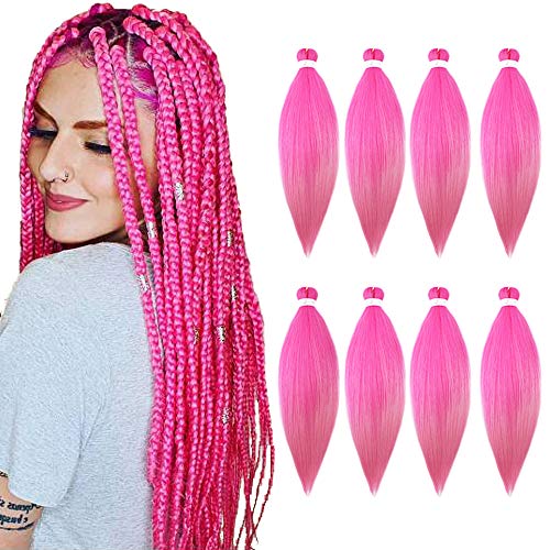 Pre Stretched Braiding Hair 8 Packs/Lot 26 Inch Long Itch Free Hot Water Setting Braids Yaki Texture Synthetic Hair Crochet Pink Braiding Hair Extension (Pink Color)…