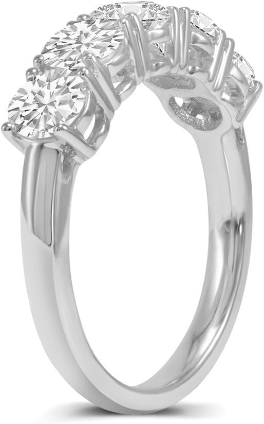 TimeLess Classics 14K Gold Round Lab Grown Diamond Ladies Five Stone Wedding Anniversary Stackable Ring Band (Available From 0.50-3 CTW) (Available Ring Size: 4.5 to 10)