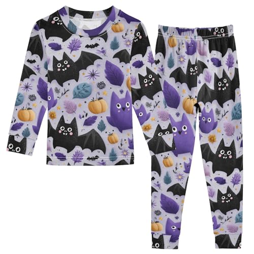 Pajama Sets Long Sleeve Halloween Themed Bat Pattern Design Soft Comfy Sleepwear 2 Piece PJS 3-8T - Main Image
