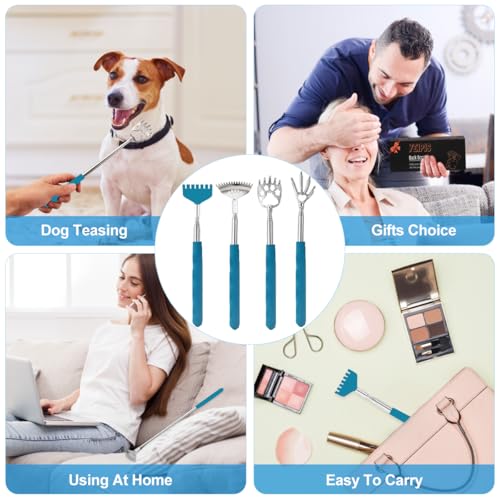 Image of 4 Pack Different Back Scratcher Metal Back Massager Set, Extendable Portable Telescoping with Beautiful Box, Gifts for Men Women Kids Adults Stocking Stuffers (Blue)